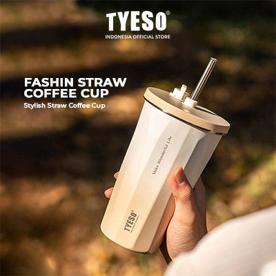 Tyeso Tumbler Gelas Kopi Gradasi Portable 600ml Stainless Steel Free Sedotan TS-8848 Original Resmi