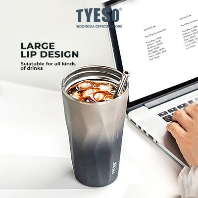 Tyeso Tumbler Gelas Kopi Gradasi Portable 600ml Stainless Steel Free Sedotan TS-8848 Original Resmi