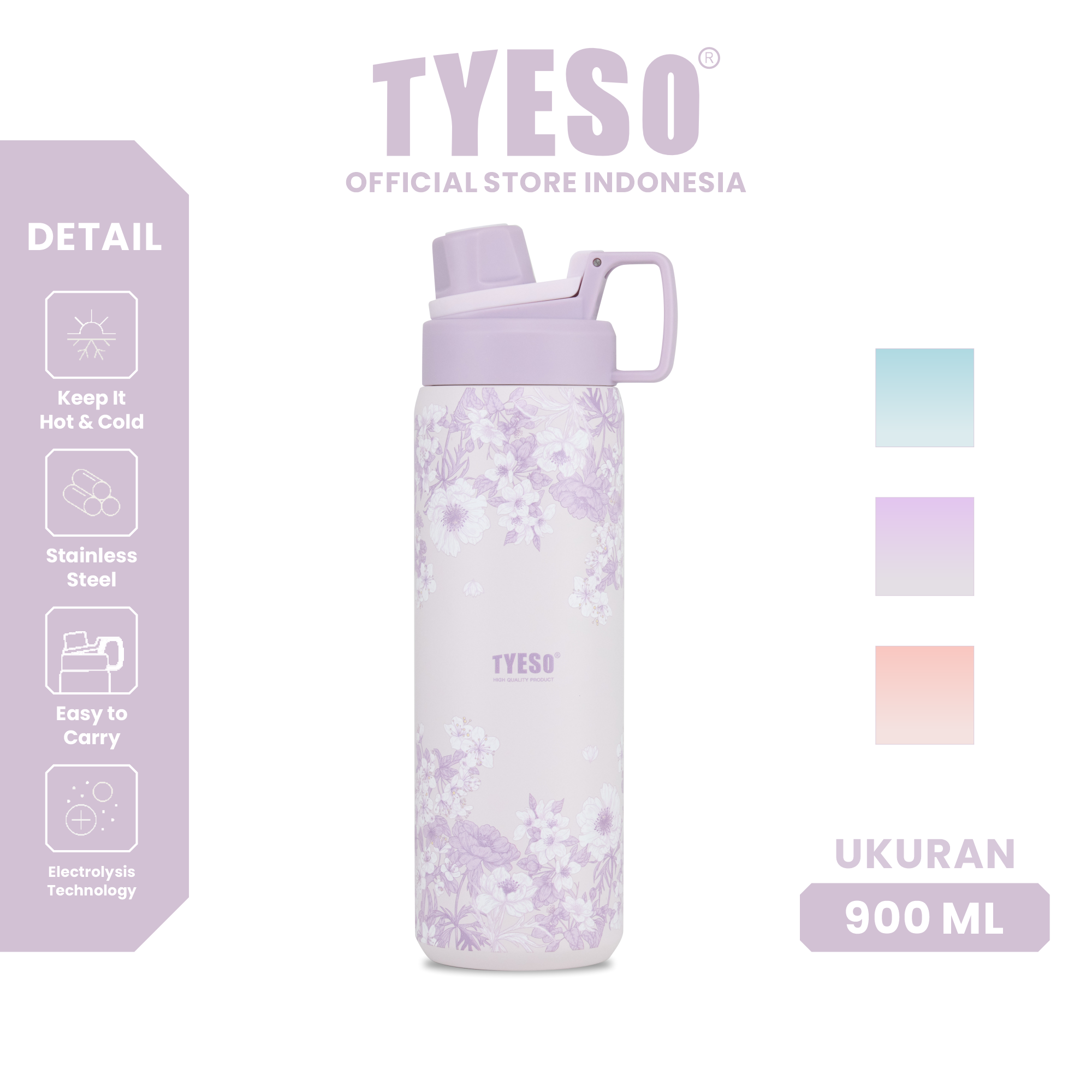 Tyeso Tumbler Floral Veil Lavender Collection Soft Purple Insulated Stainless Steel Vacuum Cup BPA FREE