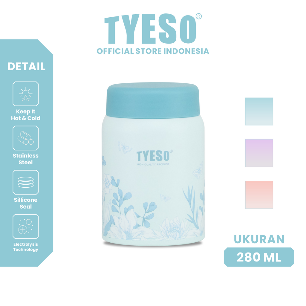 Tyeso Tumbler Floral Mist Blue Collection Insulated Soft Blue Stainless Steel Vacuum Cup BPA FREE