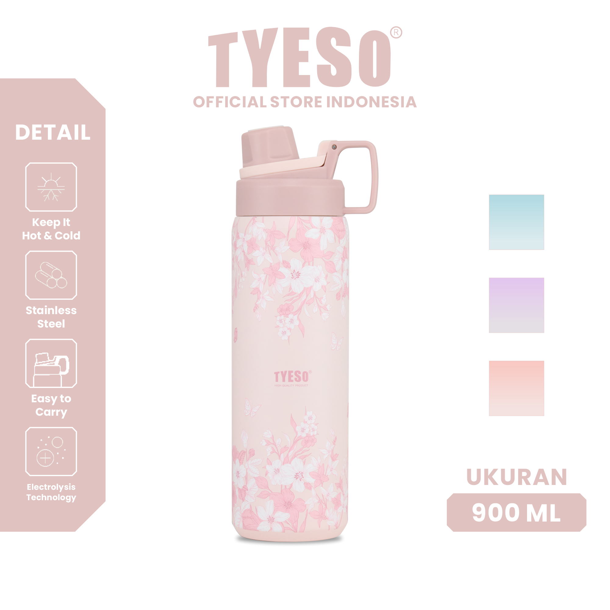 Tyeso Tumbler Floral Blush Collection Insulated Soft Pink Stainless Steel Vacuum Cup BPA FREE