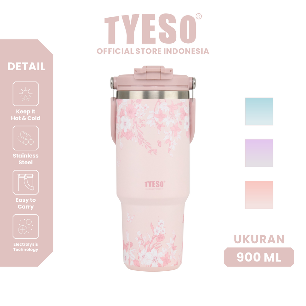 Tyeso Tumbler Floral Blush Collection Insulated Soft Pink Stainless Steel Vacuum Cup BPA FREE