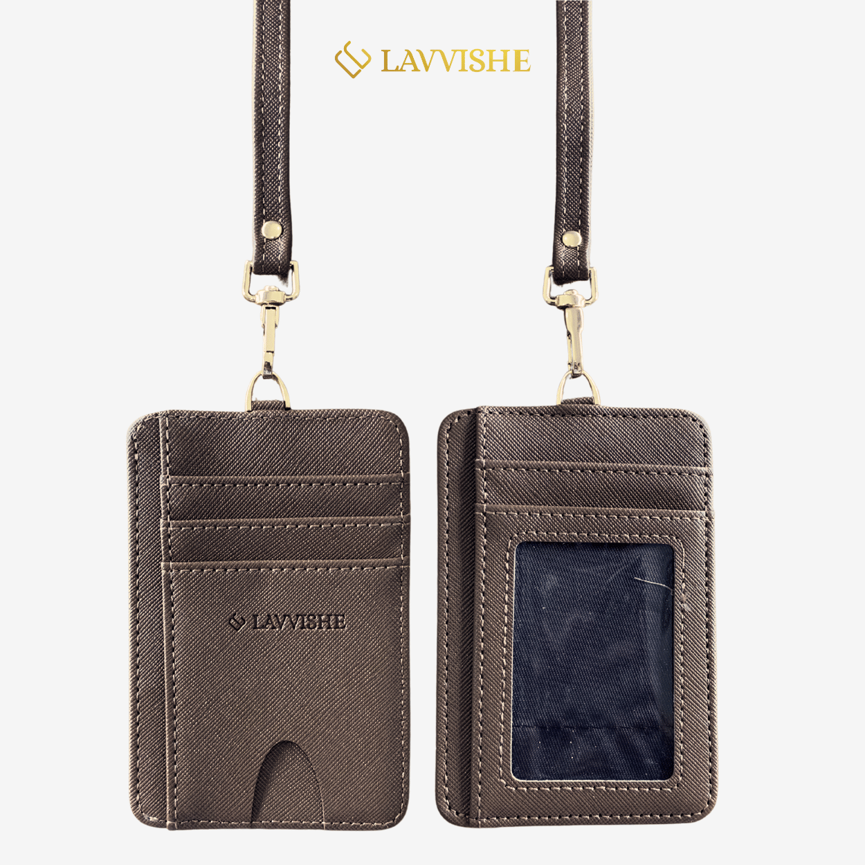 Lavvishe ID Card Holder Name Tag Kulit Hitam Coklat Menyimpan Kartu Identitas Profesional
