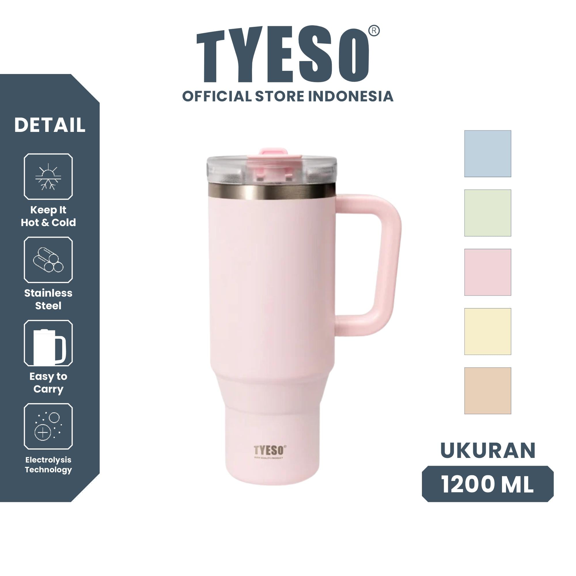Tyeso Tumbler TS-01-02905 1200mL 40 Oz Stainless Steel Aura Ceramic Vacuum Insulated BPA Free