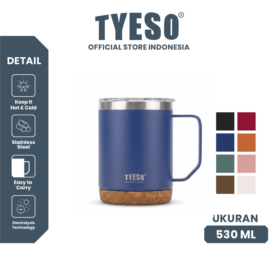 Tyeso Tumbler Gelas Mug 530ml TS-8836 Stainless Vacuum Insulated Anti Slip Tahan Panas Dingin