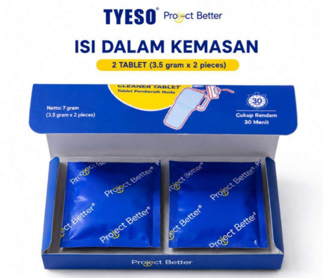 Tyeso X Project Better Cleaner Tablet 4in1 -  2 Tablet Pembersih Noda Tumbler Botol Cup Praktis Rendam 30 Menit