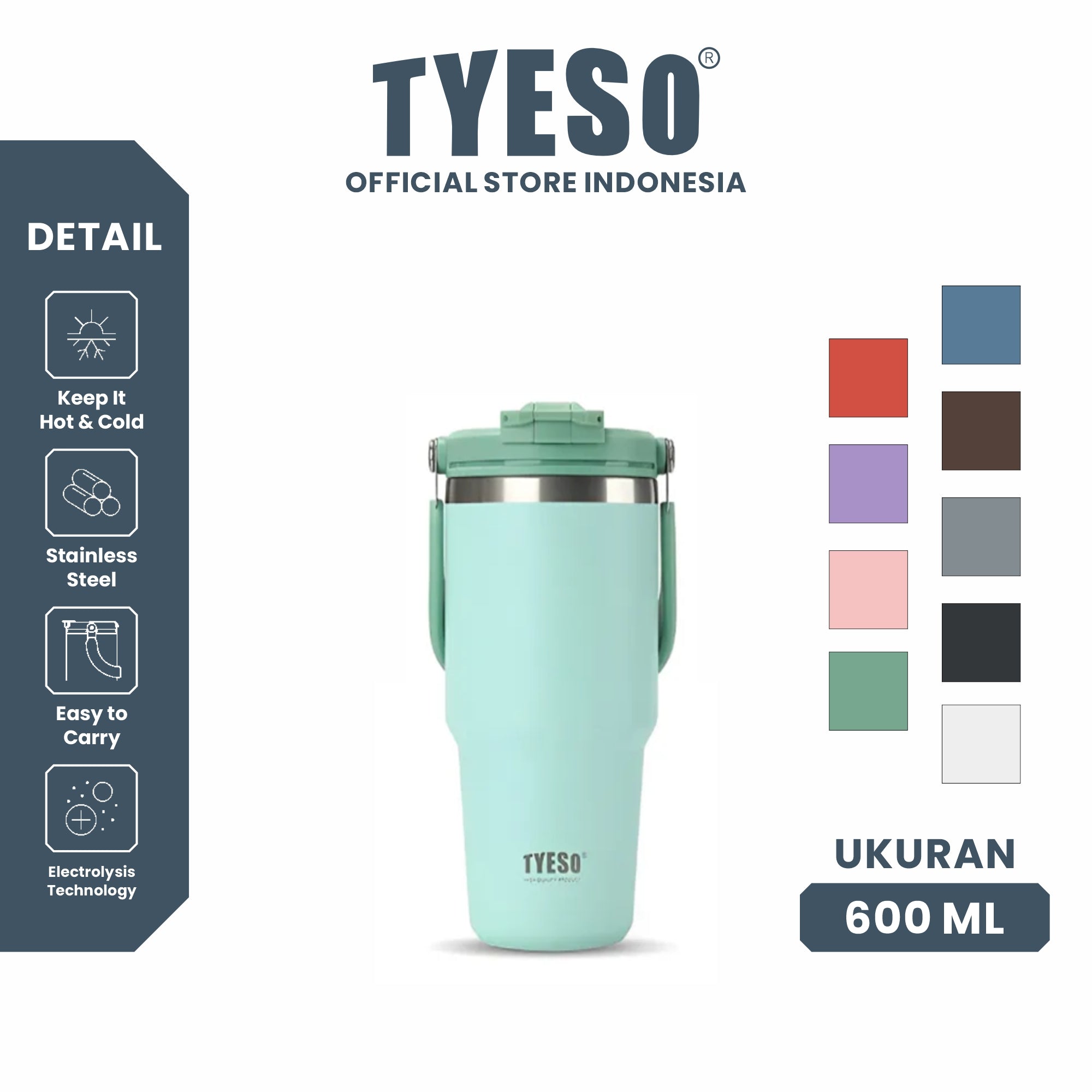 [ NEW PRODUCT ] Tyeso Roam Tumbler Portable 600 ml TS-01022 Double Vacuum Insulated Stainless Steel