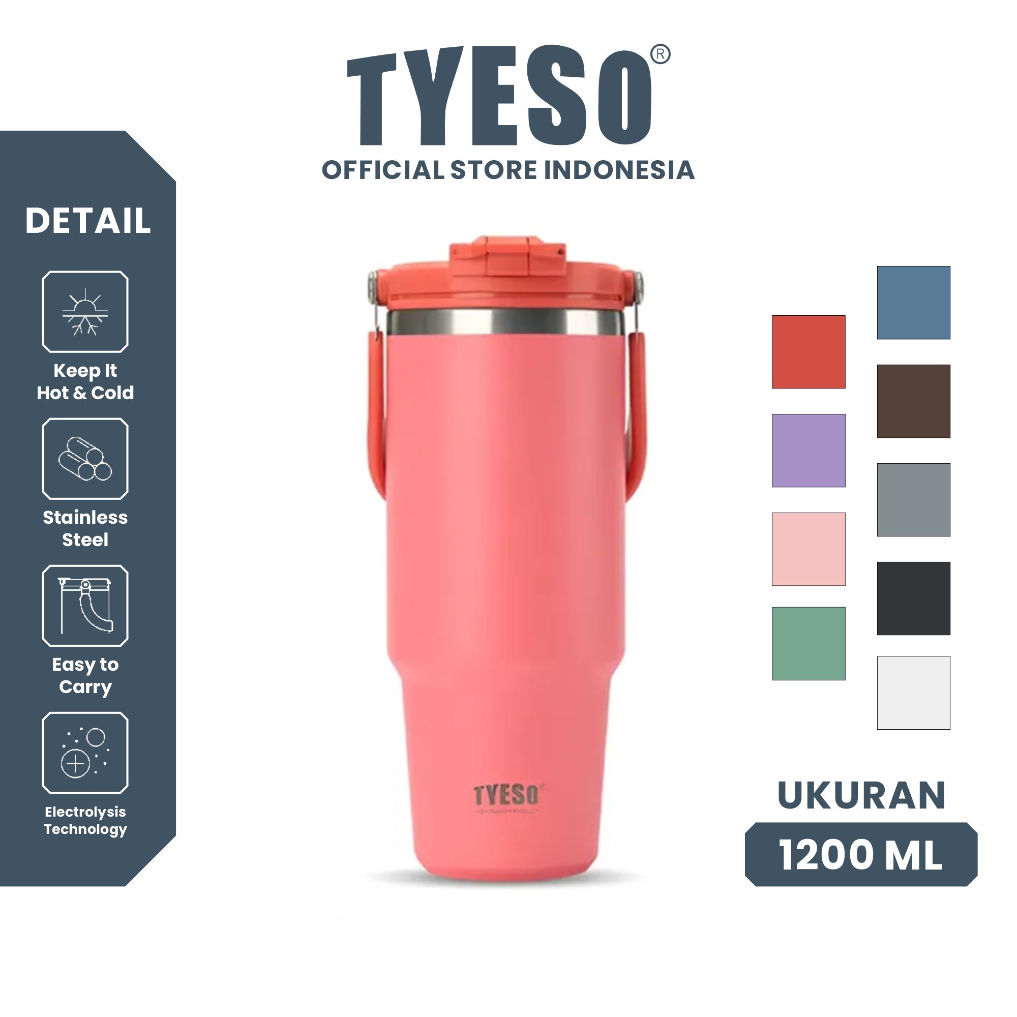 [ NEW PRODUCT ]Tyeso Roam Tumbler Portable 1200 ml TS-01026 Double Vacuum Insulated Stainless Steel
