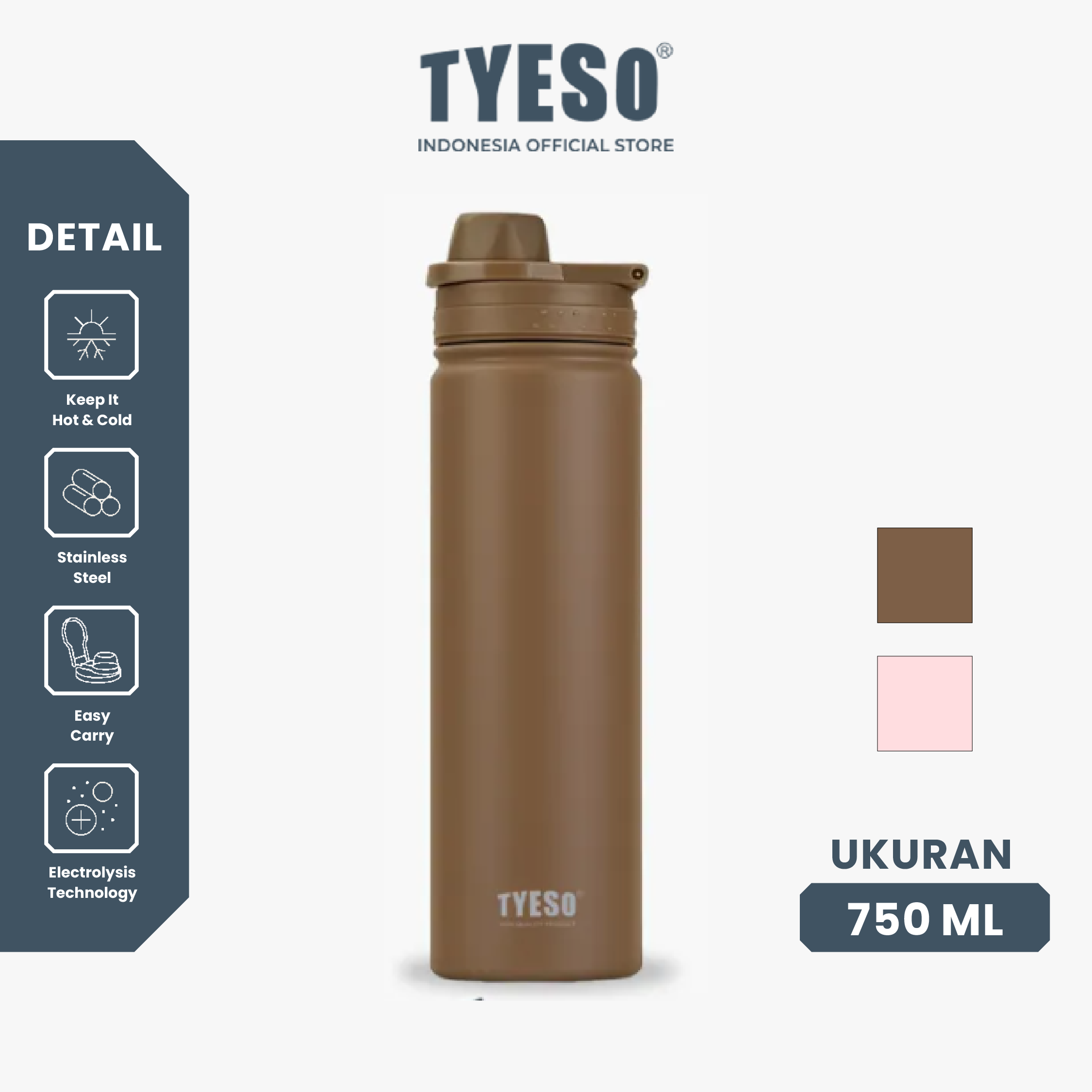 [ NEW PRODUCT] Tyeso Tumbler Botol Minum 750ml TS-01035 Doff Stainless Steel Anti Tumpah Double Vacuum Insulated Sports