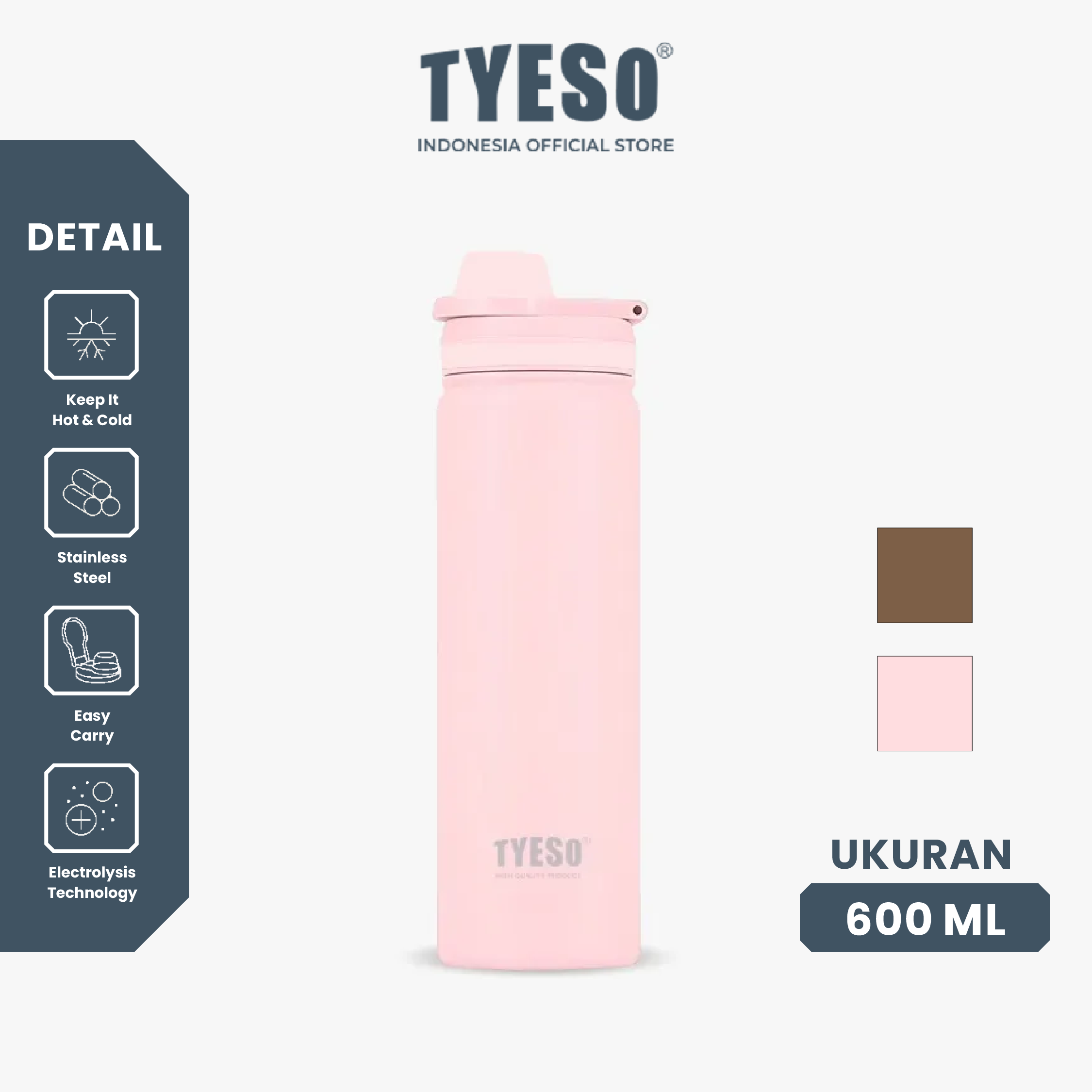 [ NEW PRODUCT] Tyeso Tumbler Botol Minum 600ml TS-01034 Doff Stainless Steel Anti Tumpah Double Vacuum Insulated Sports