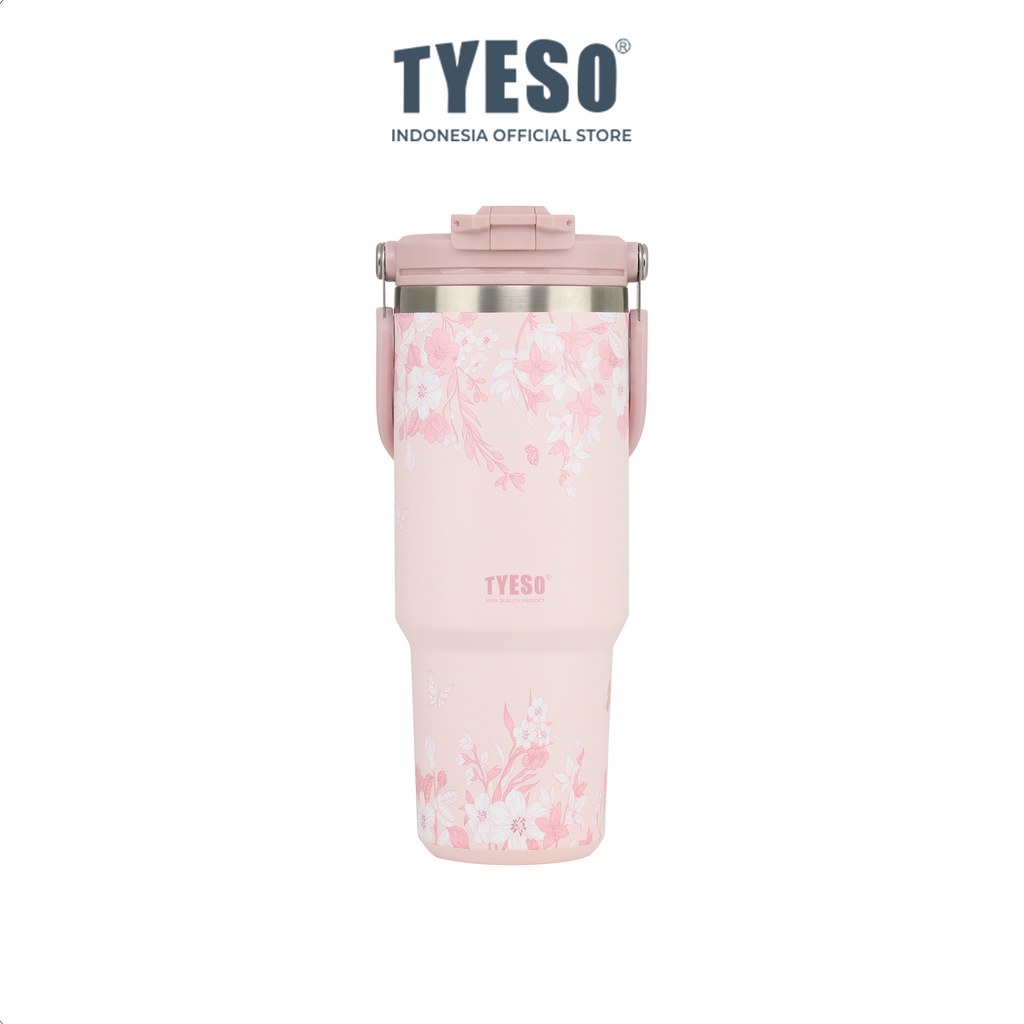 Tyeso Tumbler Floral Blush Collection Insulated Soft Pink Stainless Steel Vacuum Cup BPA FREE