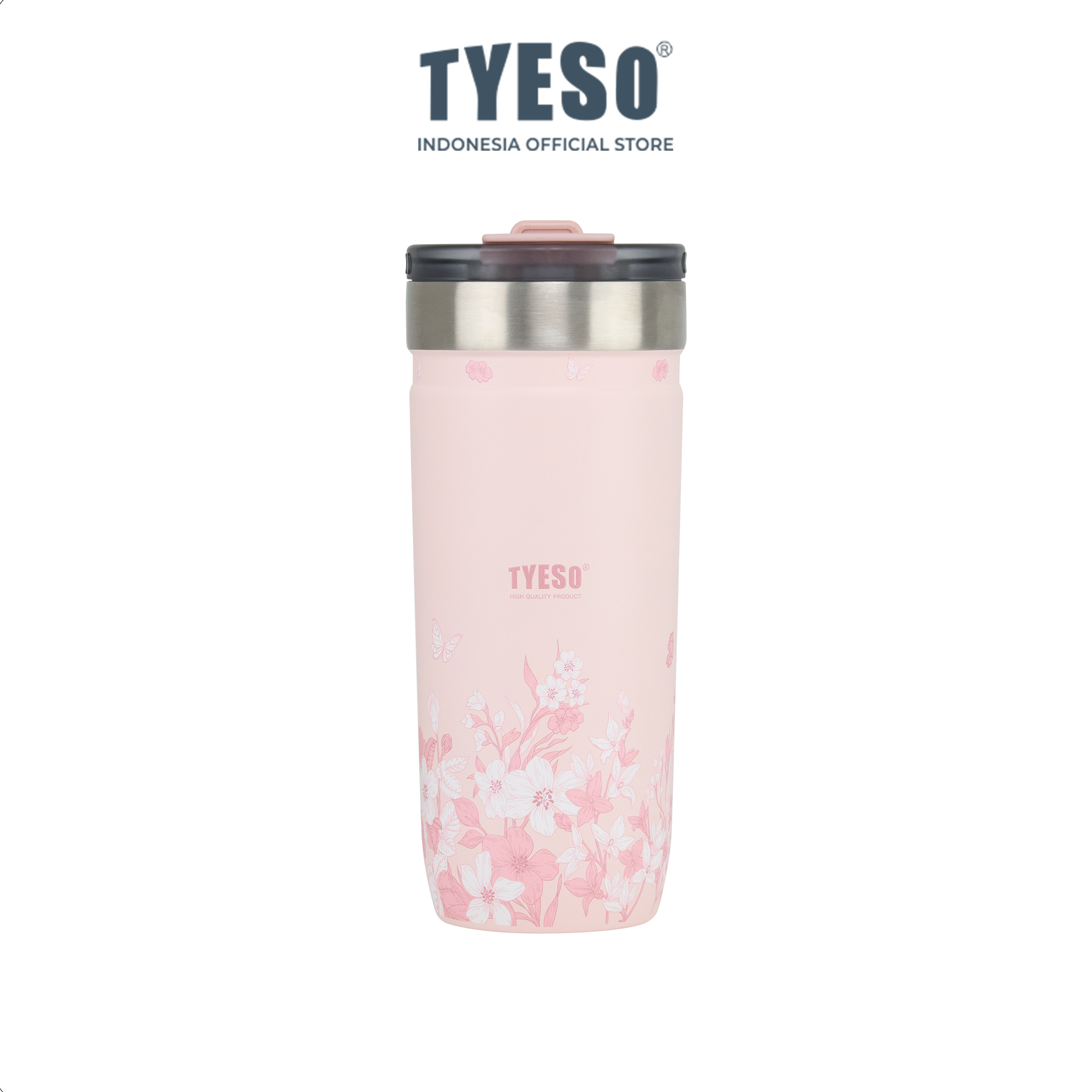 Tyeso Tumbler Floral Blush Collection Insulated Soft Pink Stainless Steel Vacuum Cup BPA FREE