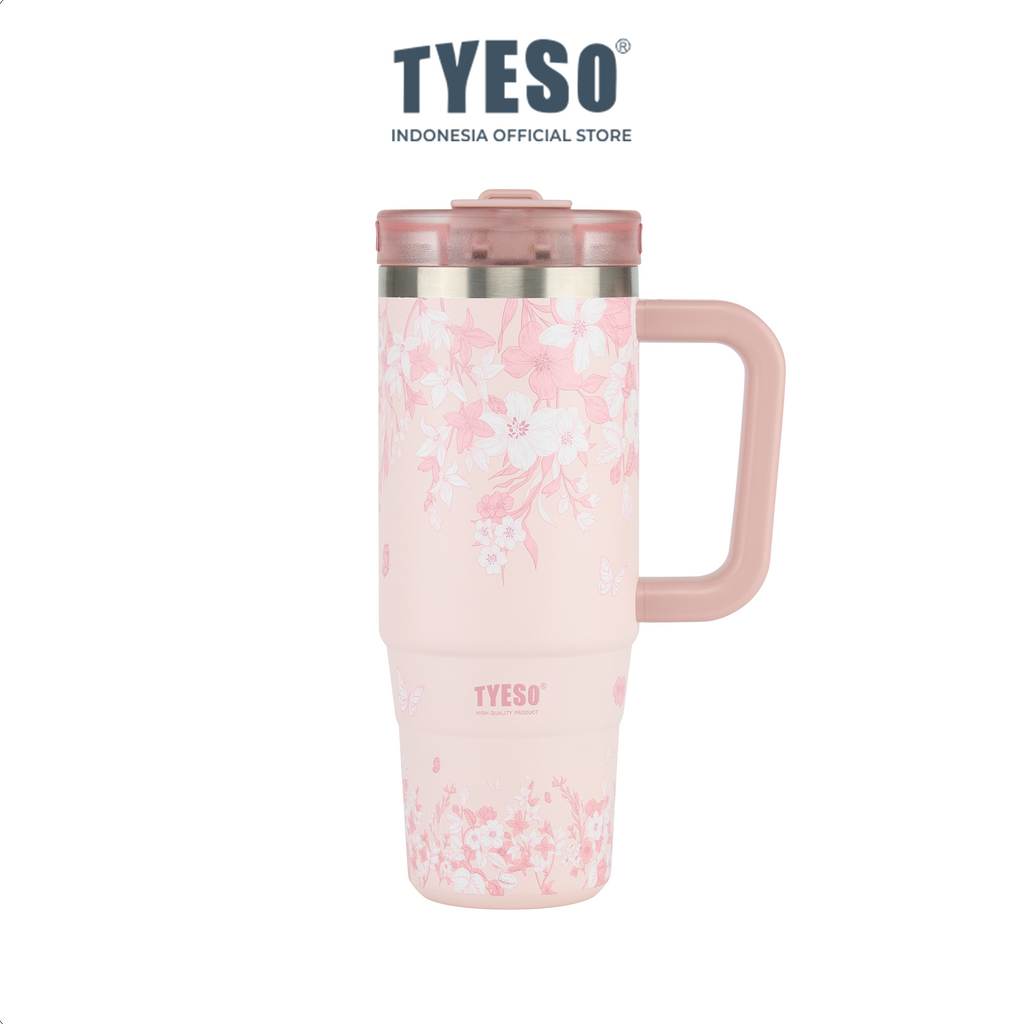 Tyeso Tumbler Floral Blush Collection Insulated Soft Pink Stainless Steel Vacuum Cup BPA FREE