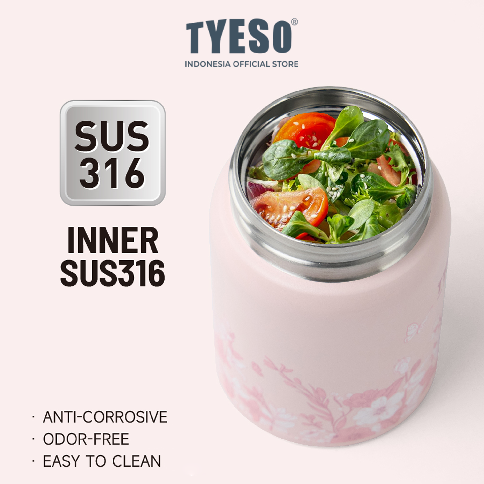 Tyeso Tumbler Floral Blush Collection Insulated Soft Pink Stainless Steel Vacuum Cup BPA FREE