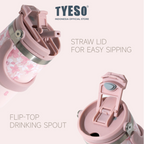 Tyeso Tumbler Floral Blush Collection Insulated Soft Pink Stainless Steel Vacuum Cup BPA FREE