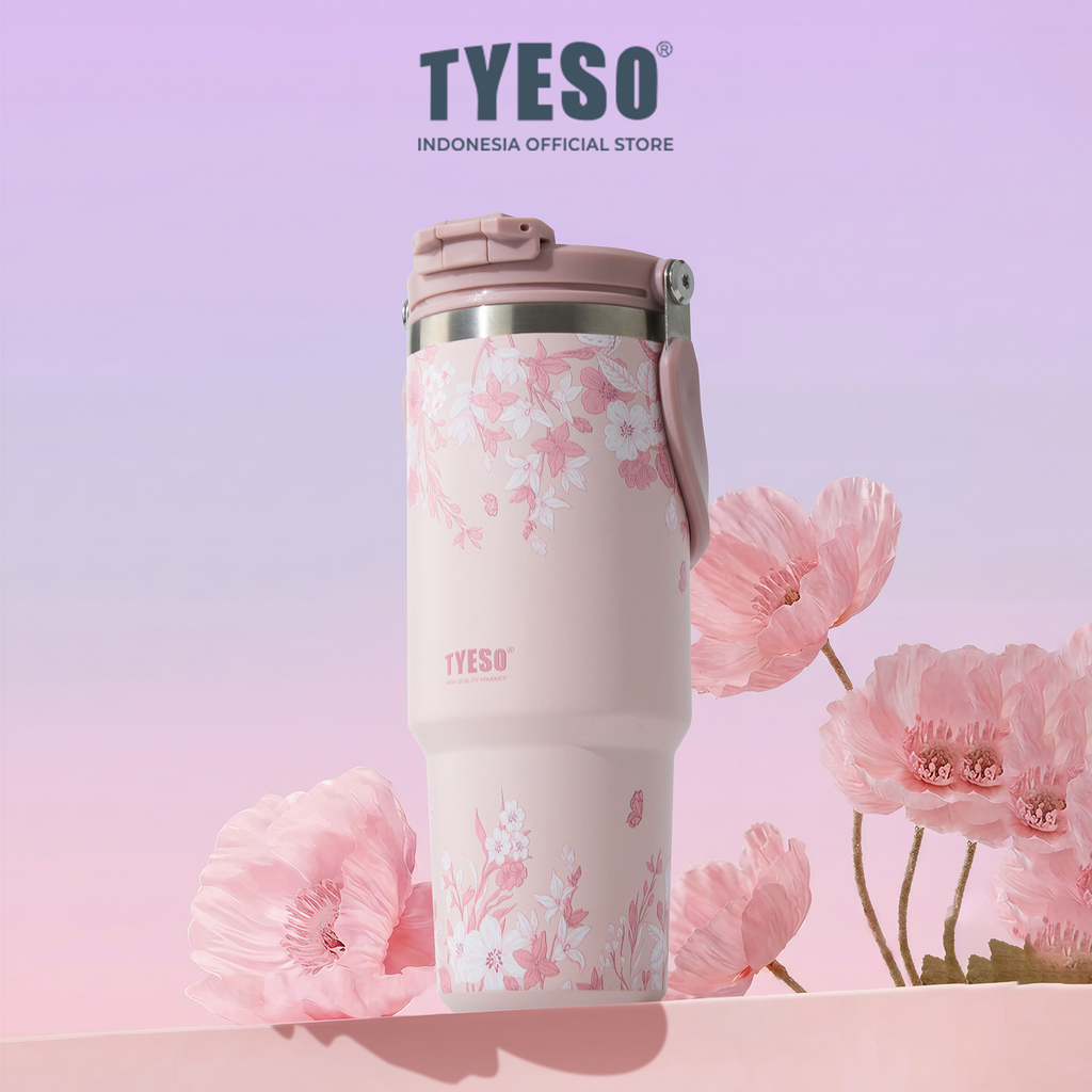 Tyeso Tumbler Floral Blush Collection Insulated Soft Pink Stainless Steel Vacuum Cup BPA FREE