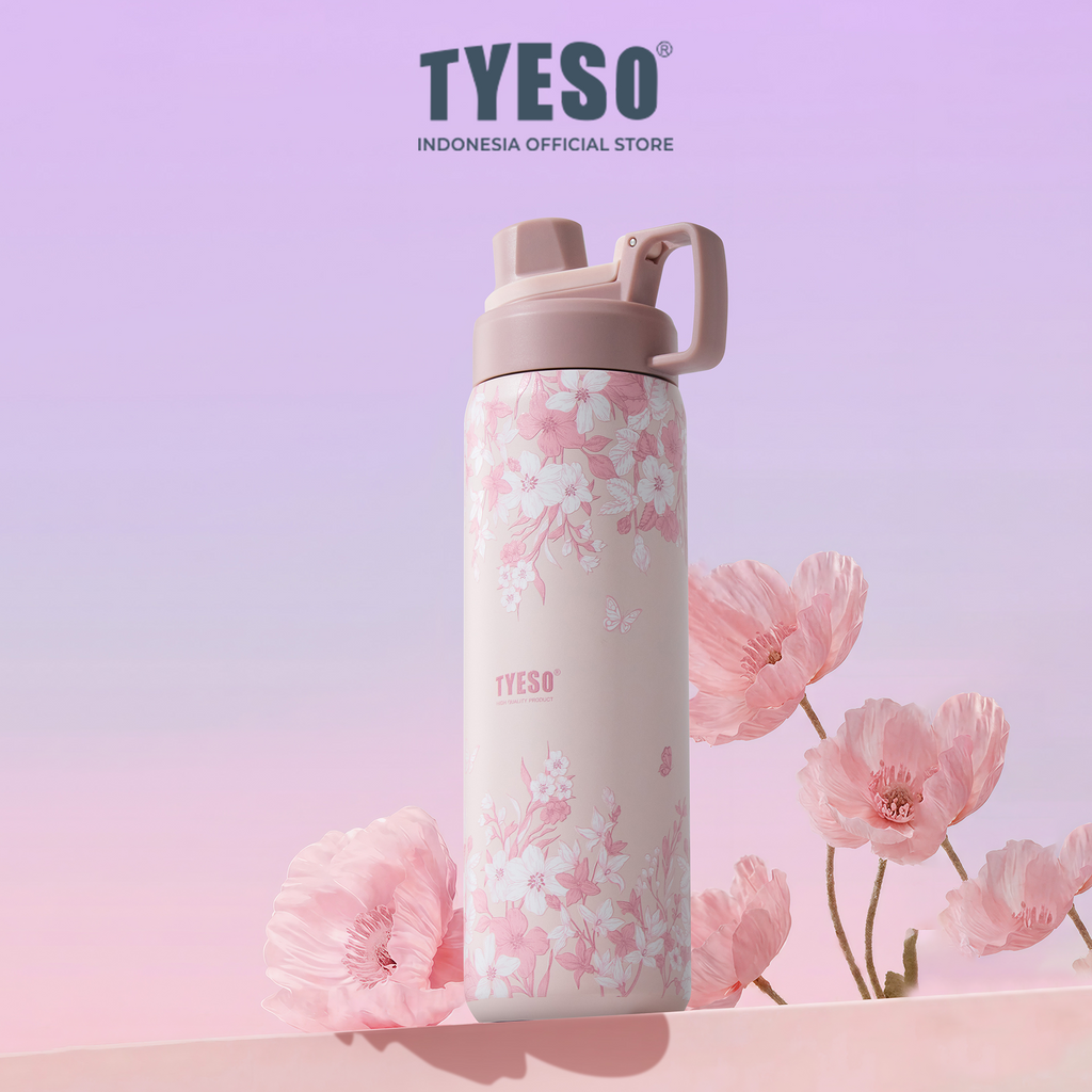 Tyeso Tumbler Floral Blush Collection Insulated Soft Pink Stainless Steel Vacuum Cup BPA FREE