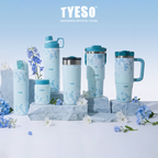 Tyeso Tumbler Floral Mist Blue Collection Insulated Soft Blue Stainless Steel Vacuum Cup BPA FREE