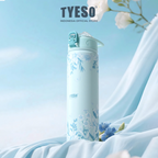 Tyeso Tumbler Floral Mist Blue Collection Insulated Soft Blue Stainless Steel Vacuum Cup BPA FREE