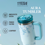 Tyeso Tumbler Floral Mist Blue Collection Insulated Soft Blue Stainless Steel Vacuum Cup BPA FREE