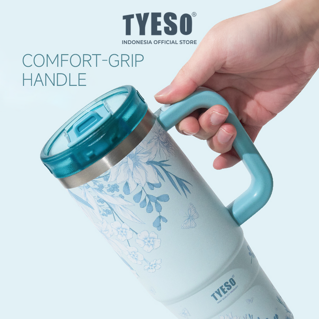 Tyeso Tumbler Floral Mist Blue Collection Insulated Soft Blue Stainless Steel Vacuum Cup BPA FREE