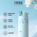 Tyeso Tumbler Floral Mist Blue Collection Insulated Soft Blue Stainless Steel Vacuum Cup BPA FREE