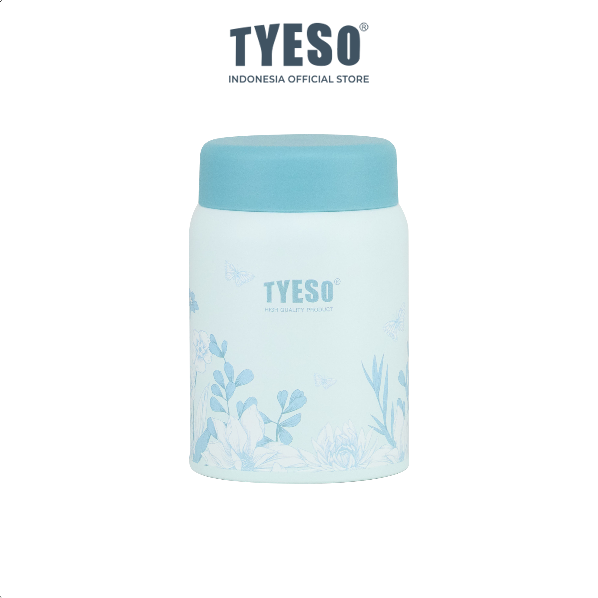 Tyeso Tumbler Floral Mist Blue Collection Insulated Soft Blue Stainless Steel Vacuum Cup BPA FREE