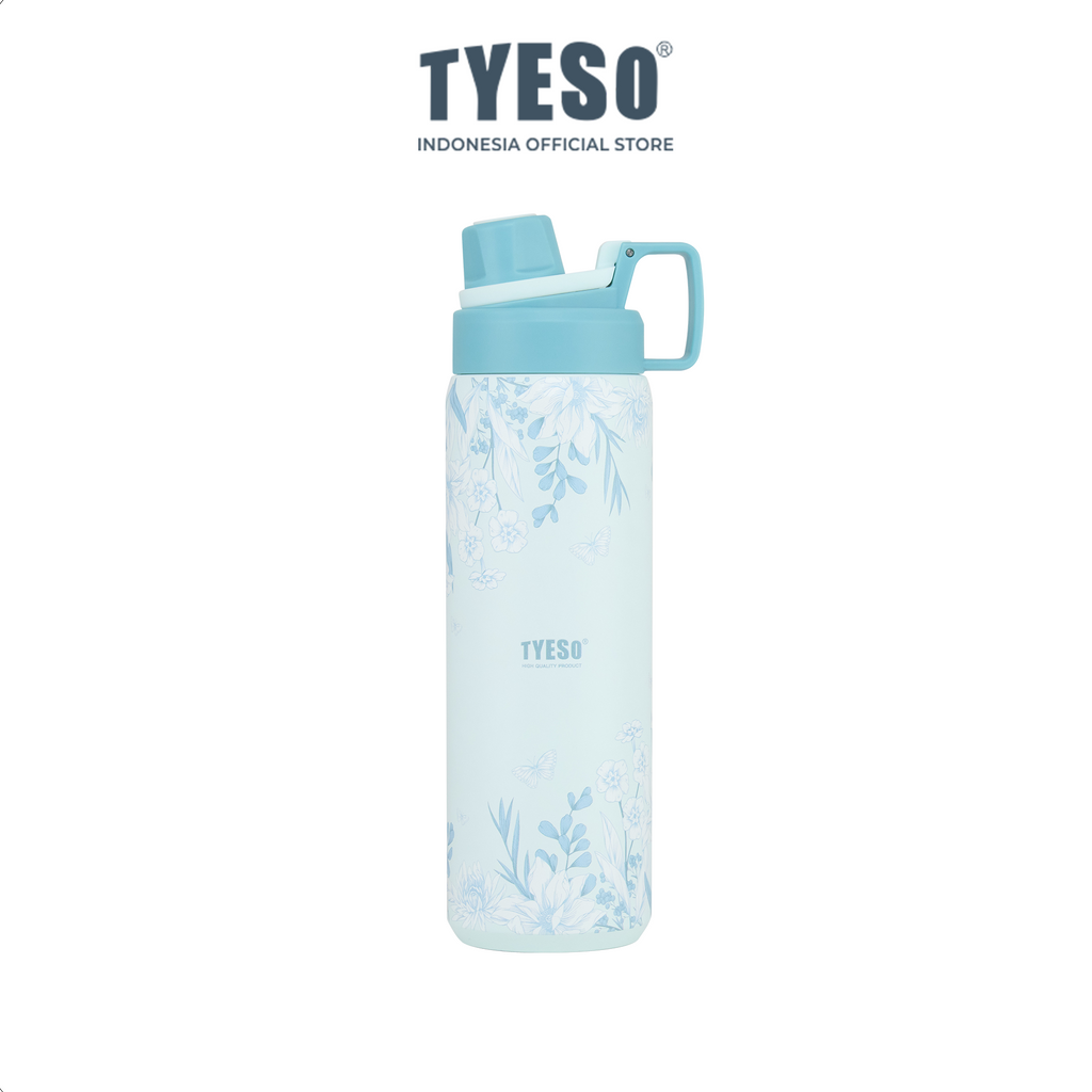 Tyeso Tumbler Floral Mist Blue Collection Insulated Soft Blue Stainless Steel Vacuum Cup BPA FREE