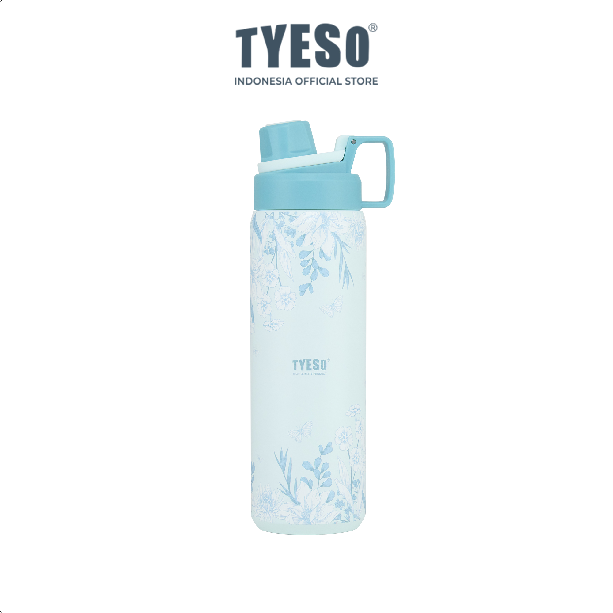 Tyeso Tumbler Floral Mist Blue Collection Insulated Soft Blue Stainless Steel Vacuum Cup BPA FREE