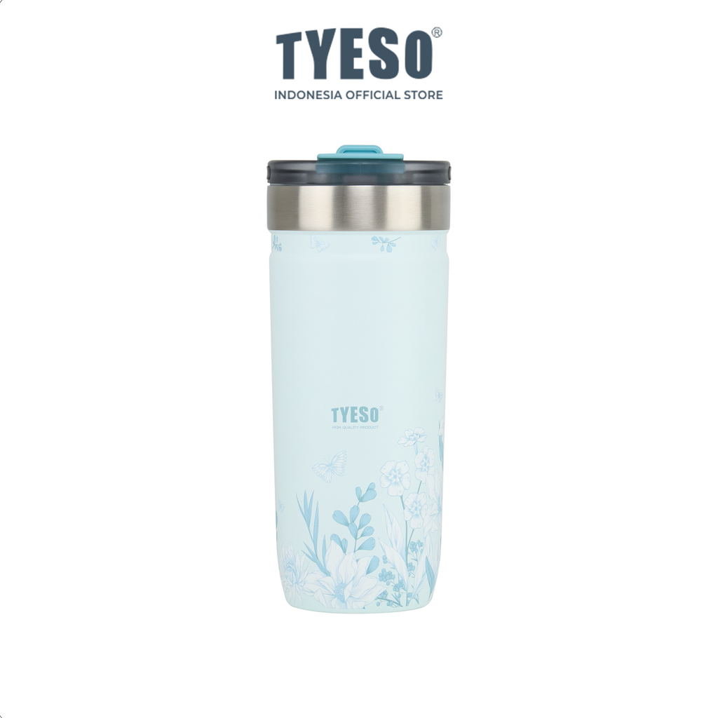 Tyeso Tumbler Floral Mist Blue Collection Insulated Soft Blue Stainless Steel Vacuum Cup BPA FREE