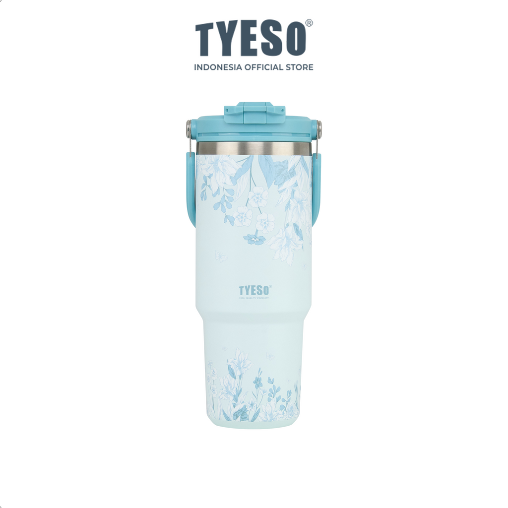 Tyeso Tumbler Floral Mist Blue Collection Insulated Soft Blue Stainless Steel Vacuum Cup BPA FREE