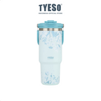 Tyeso Tumbler Floral Mist Blue Collection Insulated Soft Blue Stainless Steel Vacuum Cup BPA FREE