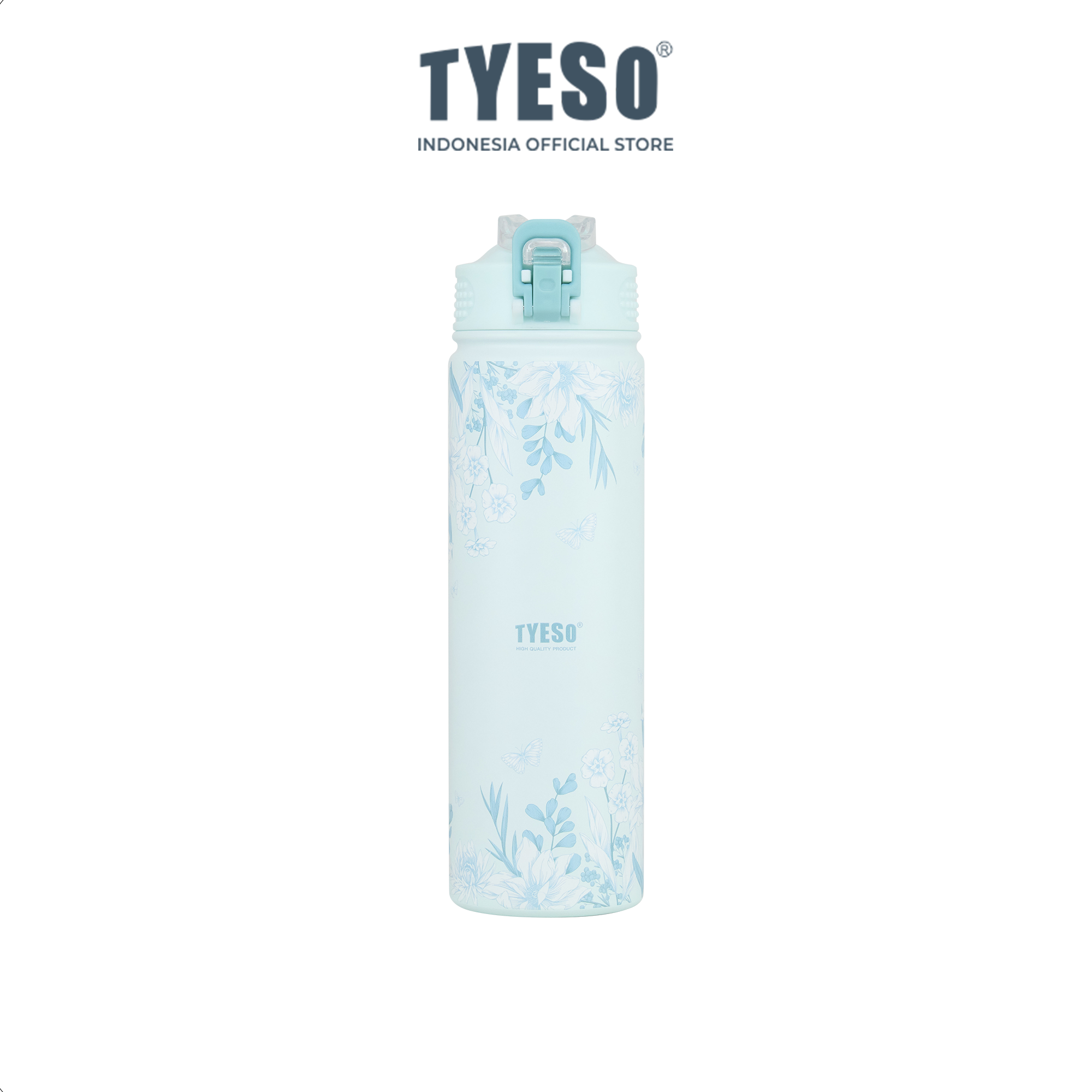 Tyeso Tumbler Floral Mist Blue Collection Insulated Soft Blue Stainless Steel Vacuum Cup BPA FREE