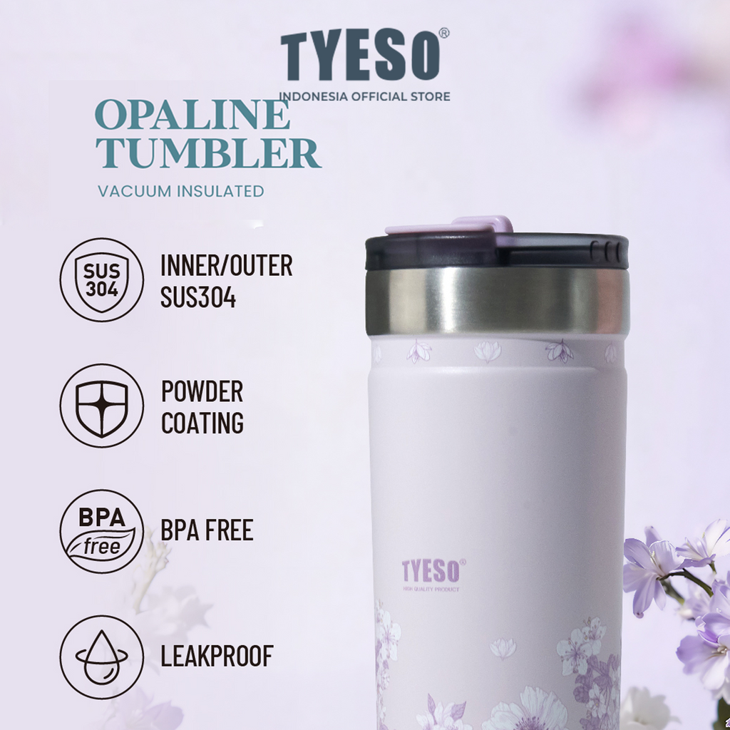 Tyeso Tumbler Floral Veil Lavender Collection Soft Purple Insulated Stainless Steel Vacuum Cup BPA FREE