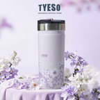 Tyeso Tumbler Floral Veil Lavender Collection Soft Purple Insulated Stainless Steel Vacuum Cup BPA FREE