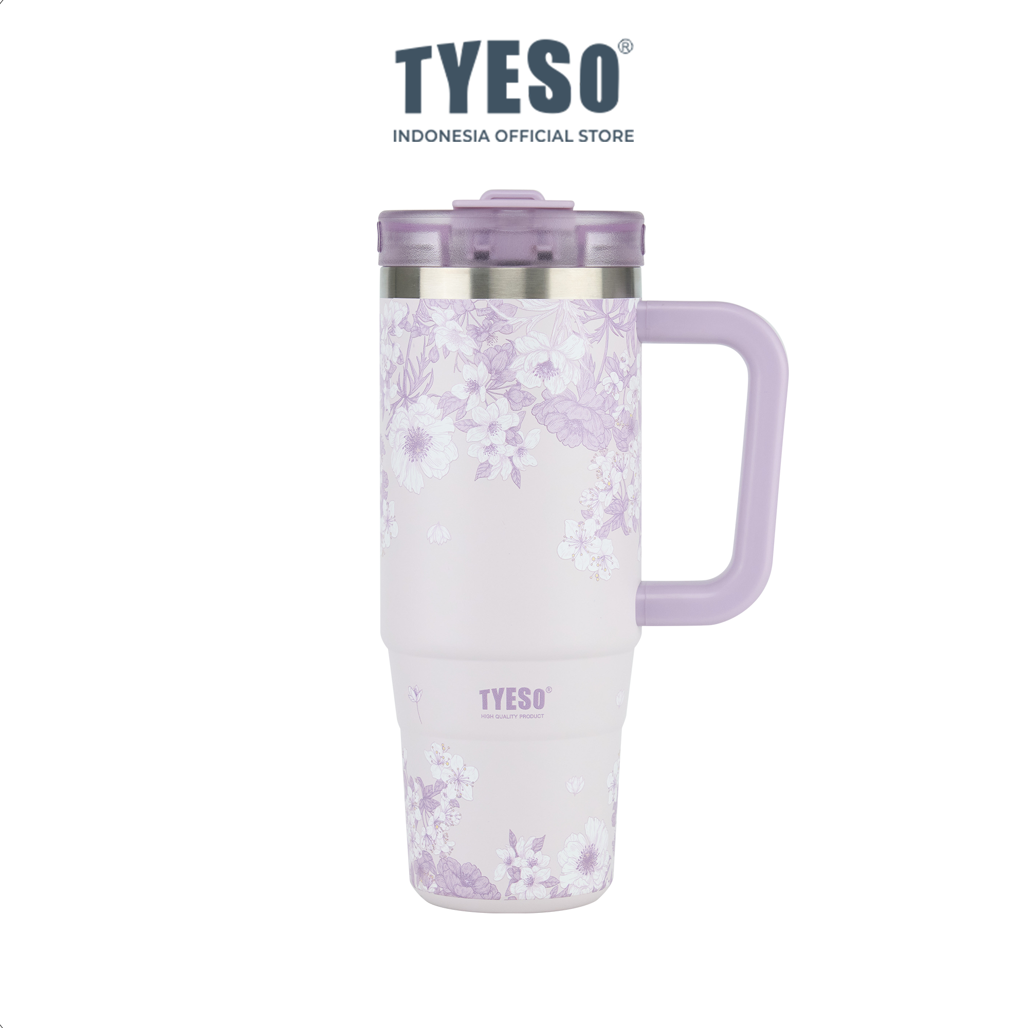 Tyeso Tumbler Floral Veil Lavender Collection Soft Purple Insulated Stainless Steel Vacuum Cup BPA FREE
