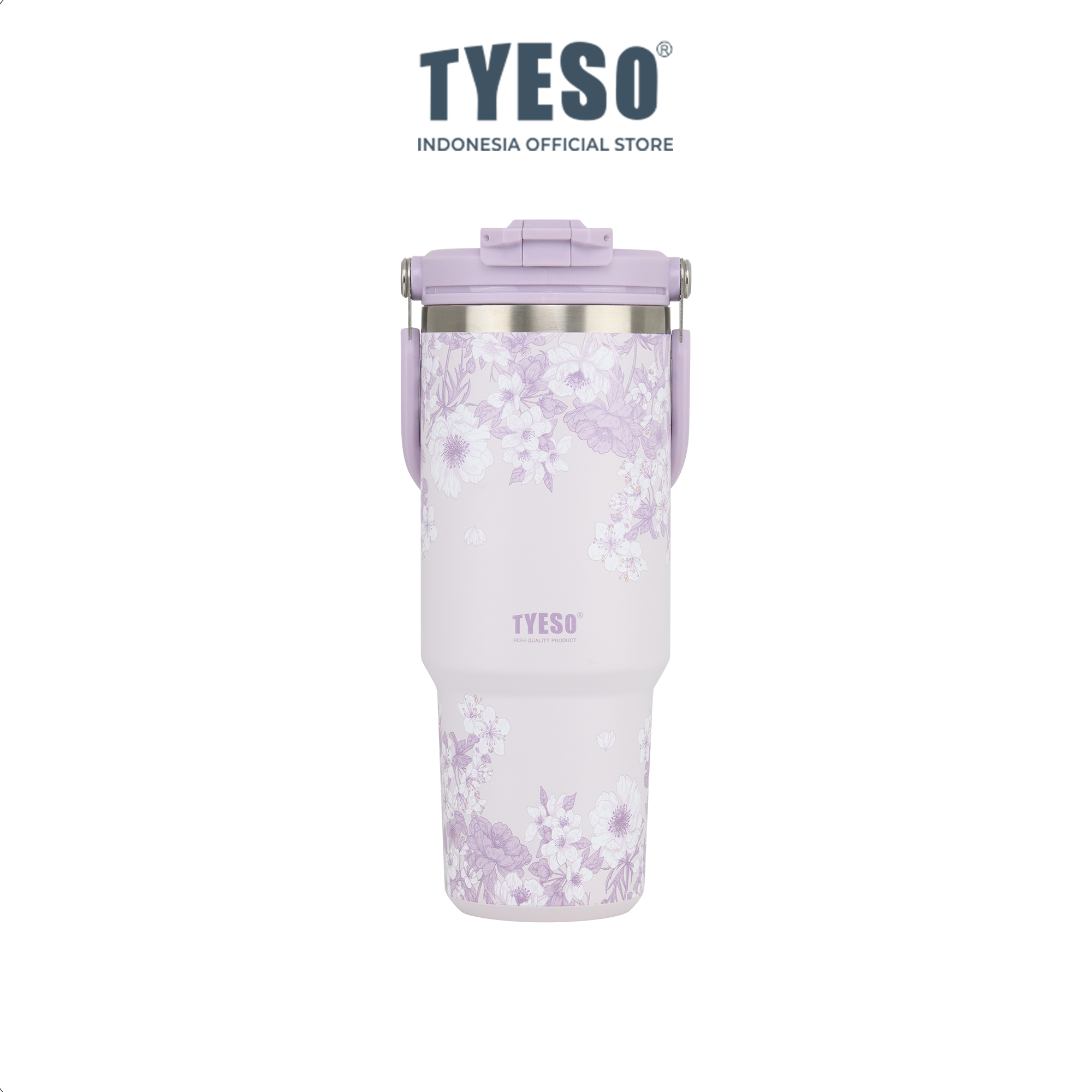 Tyeso Tumbler Floral Veil Lavender Collection Soft Purple Insulated Stainless Steel Vacuum Cup BPA FREE