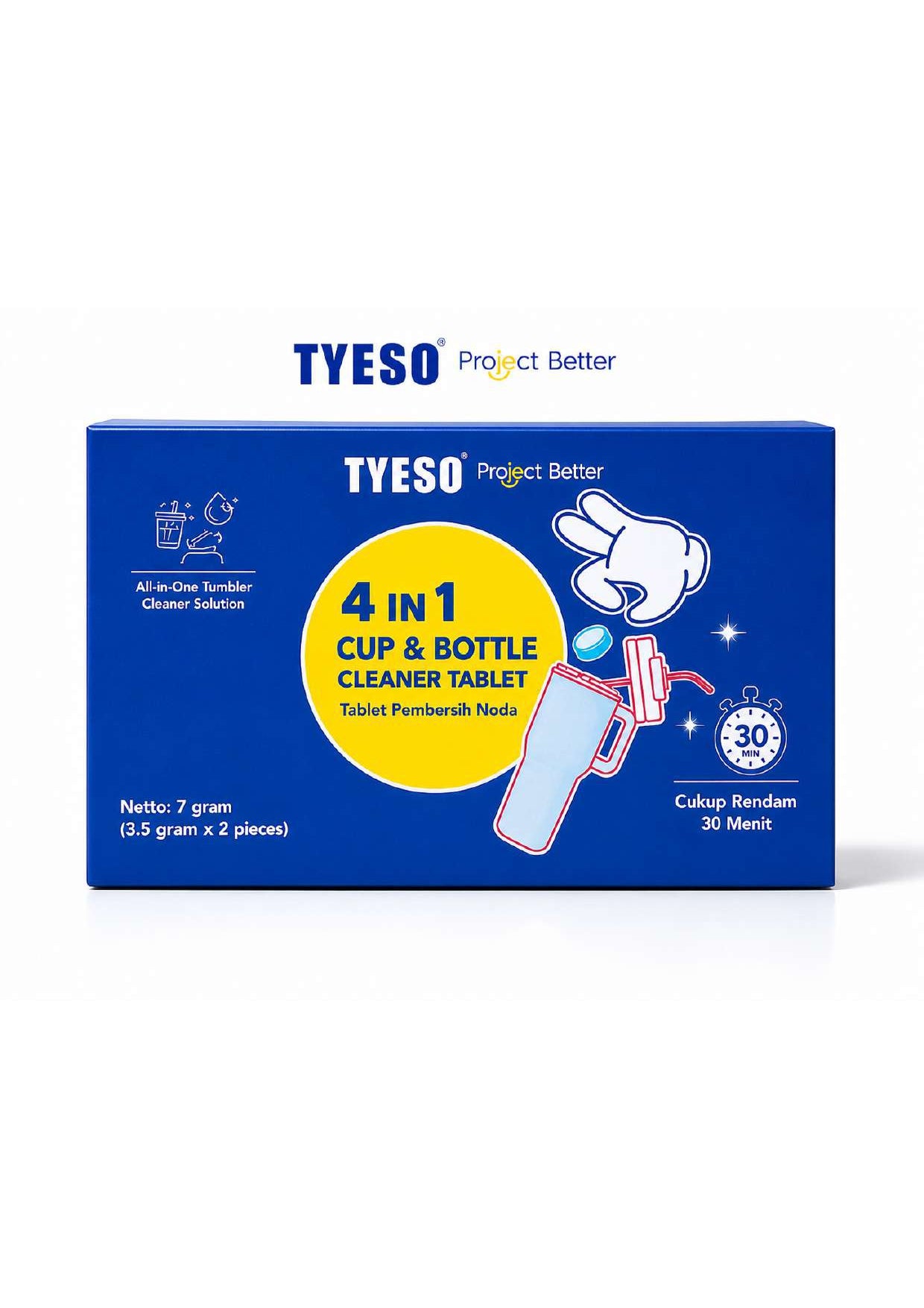 Tyeso X Project Better Cleaner Tablet 4in1 -  2 Tablet Pembersih Noda Tumbler Botol Cup Praktis Rendam 30 Menit