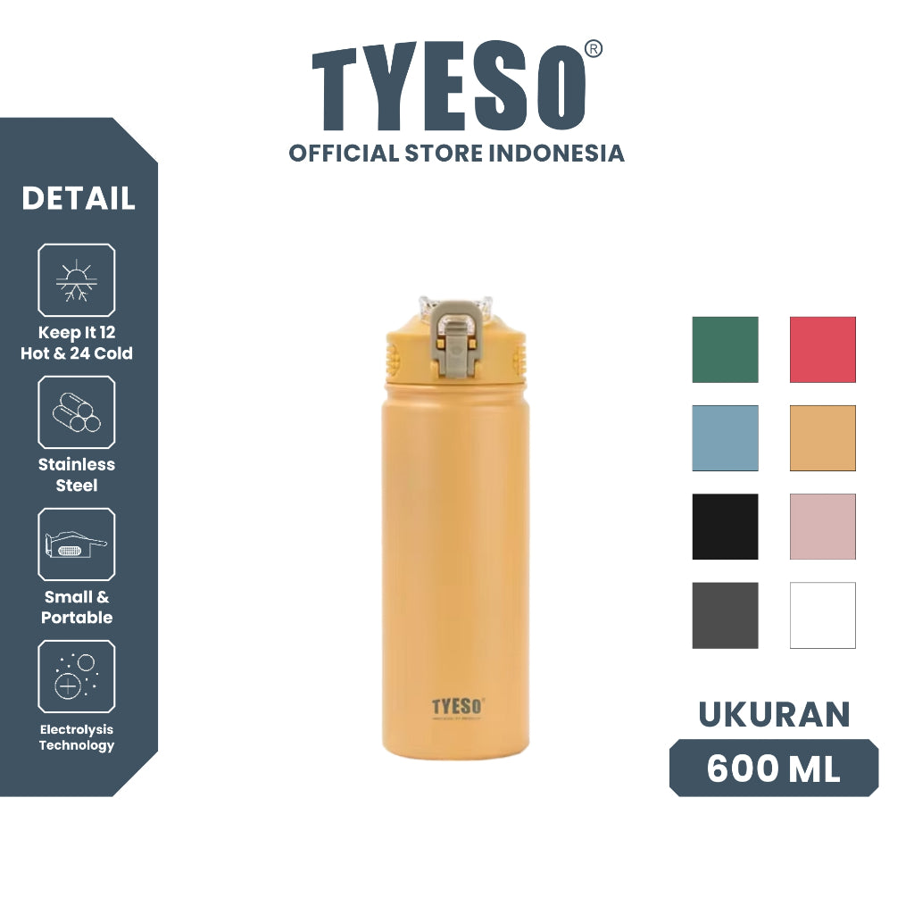 Tyeso Tumbler Botol Minum 600ml TS-8770C Stainless Steel Anti Tumpah Double Vacuum Insulated Sports