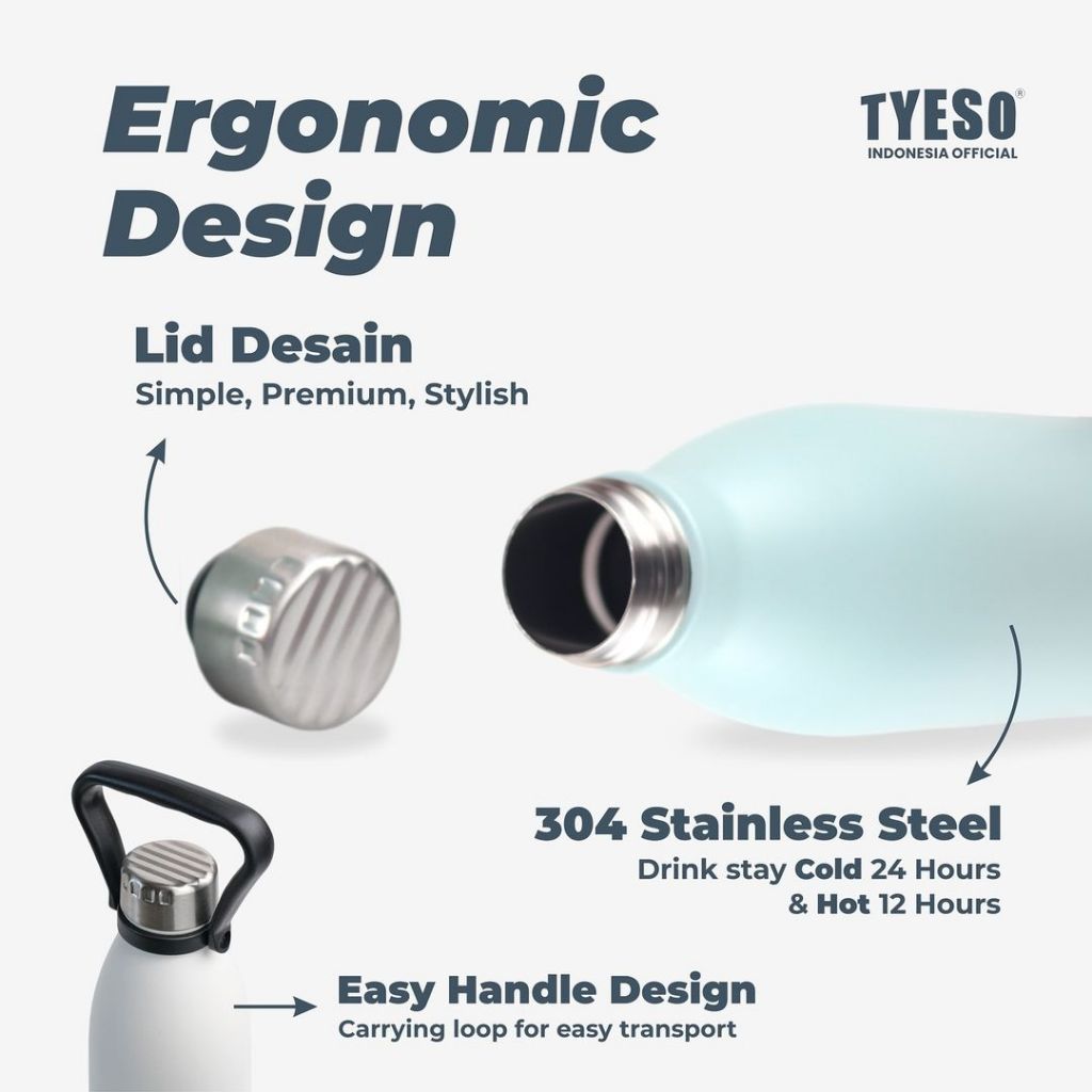 Tyeso Tumbler Botol Klasik 750ml TS-8842 Stainless Sports Double Vacuum Insulated Tahan Panas Dingin
