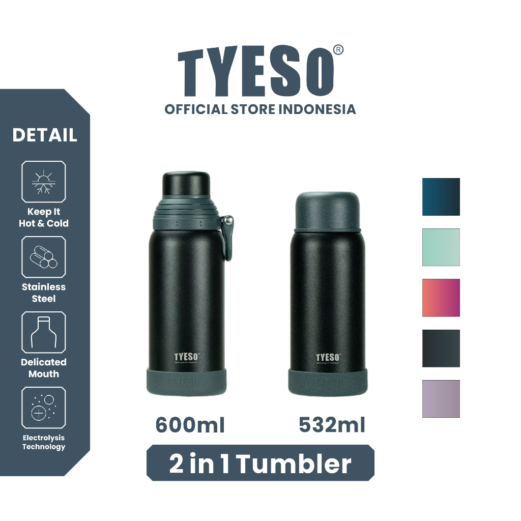 Tyeso Tumbler Termos 2 in 1 TS-8849 532/600ml Thermos Cup Vacuum Insulated Free Anti Slip
