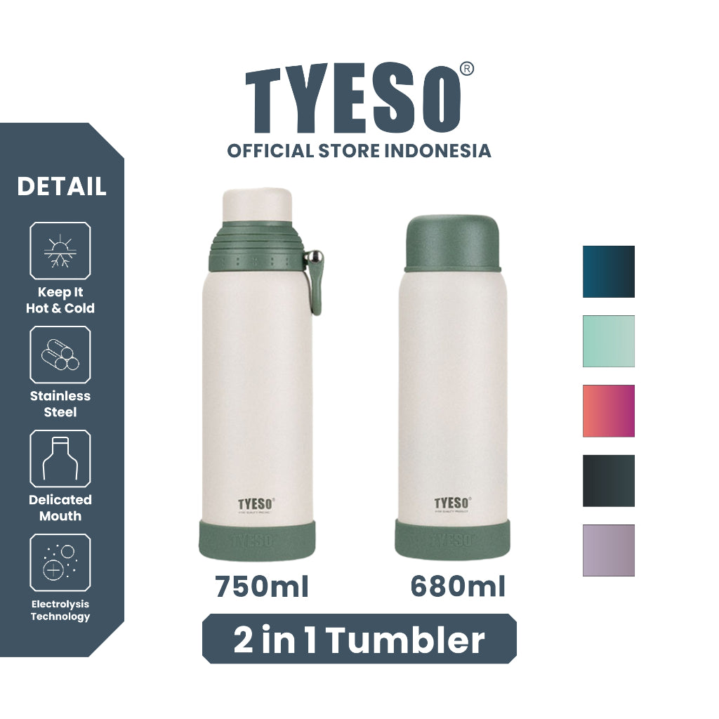 Tyeso Termos Travel 680/750ml TS-8850 2 in 1 Cup Vacuum Insulated Free Anti Slip