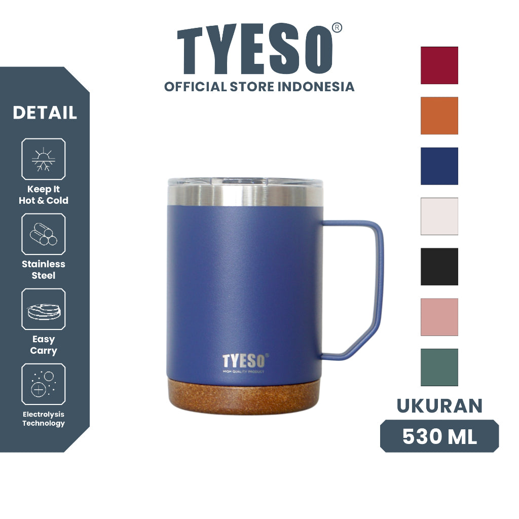 Tyeso Tumbler Gelas Mug 530ml TS-8836 Stainless Vacuum Insulated Anti Slip Tahan Panas Dingin