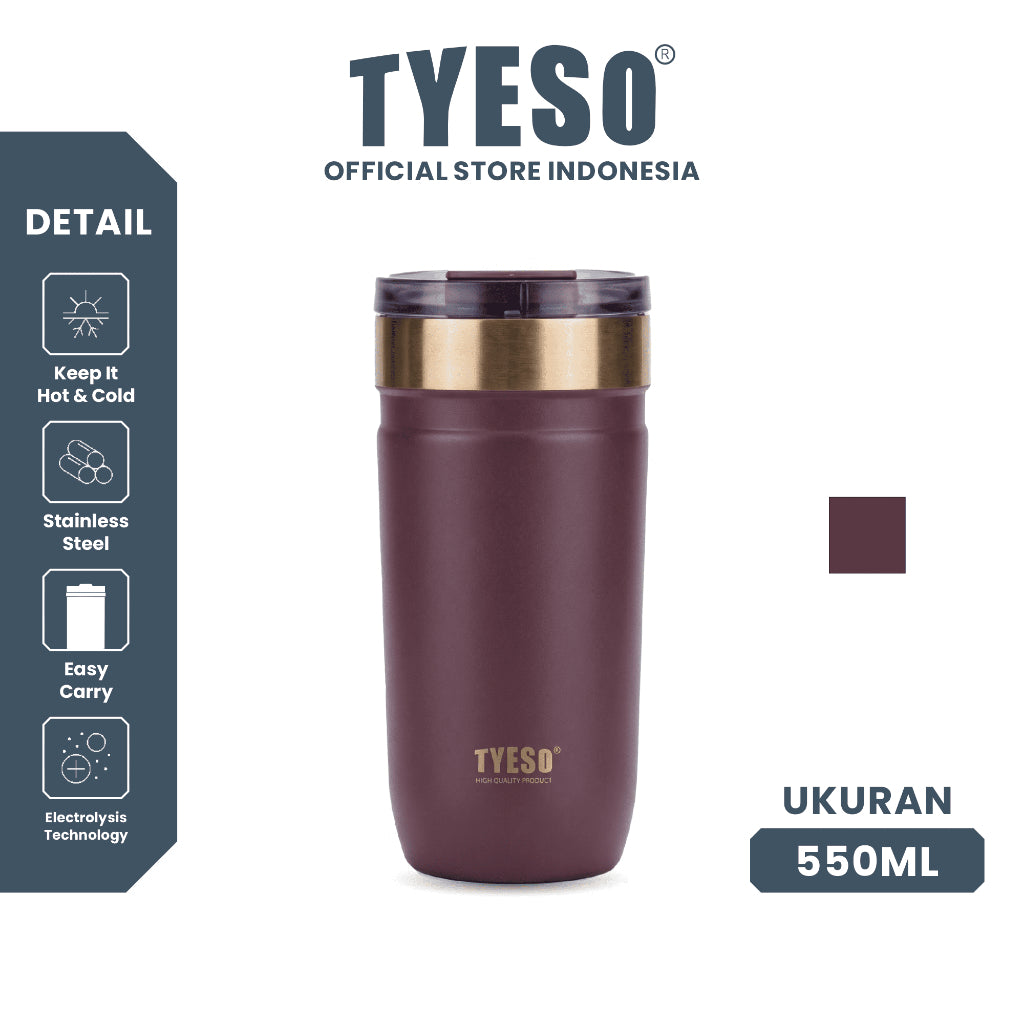 Tyeso Tumbler 550mL Leak Proof TS-01-01020 Plump Gold Silicone Handle Coffee Cup Portable BPA FREE FREE 18 Oz
