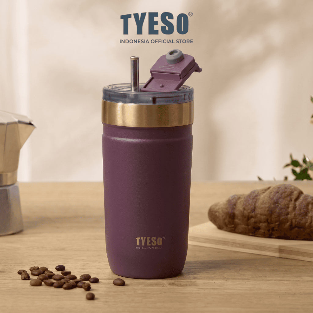 Tyeso Tumbler 550mL Leak Proof TS-01-01020 Plump Gold Silicone Handle Coffee Cup Portable BPA FREE FREE 18 Oz