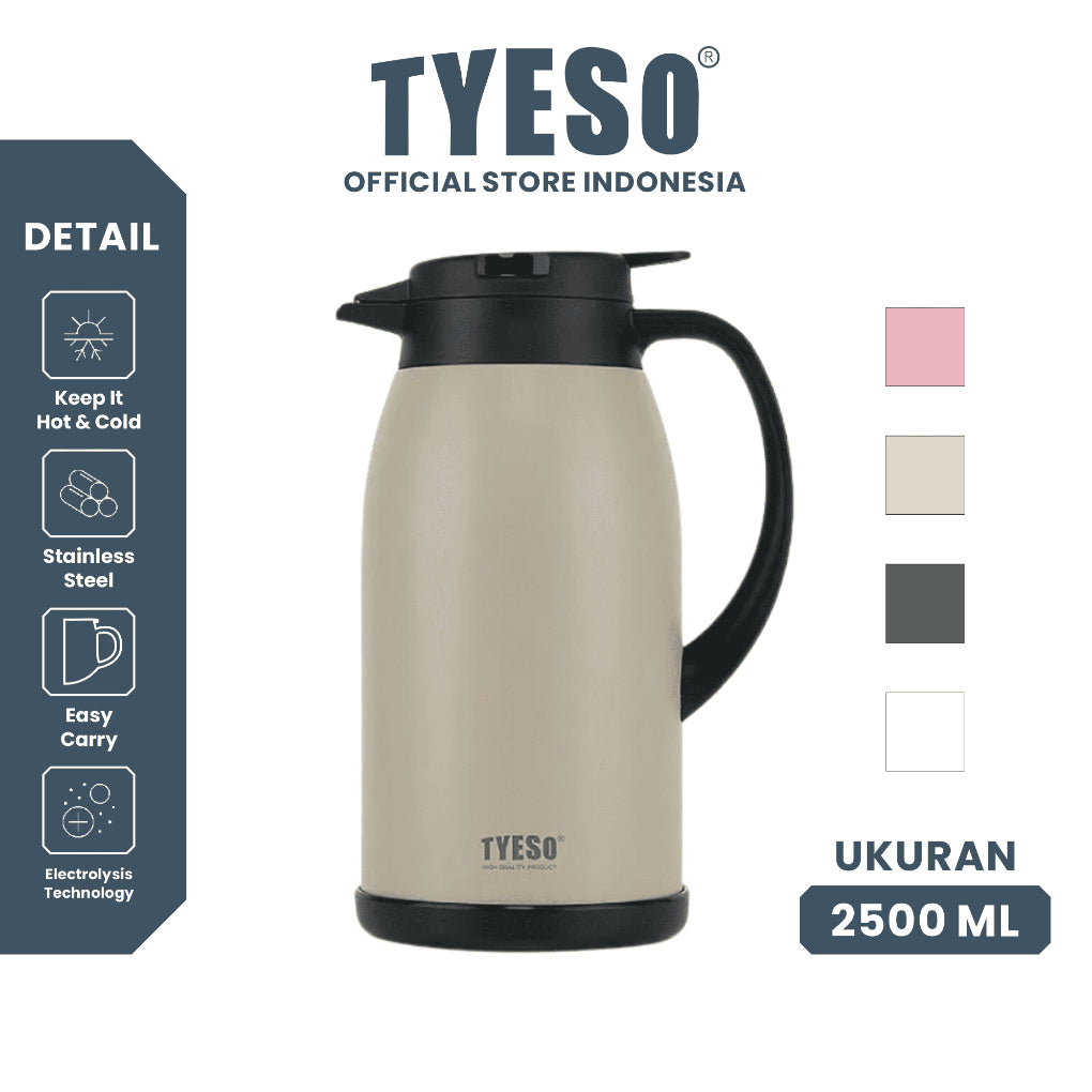 Tyeso TS-0102504 Haven home Vacuum Insulated Pot 2500ml Stainless Steel BPA FREE 85 Oz