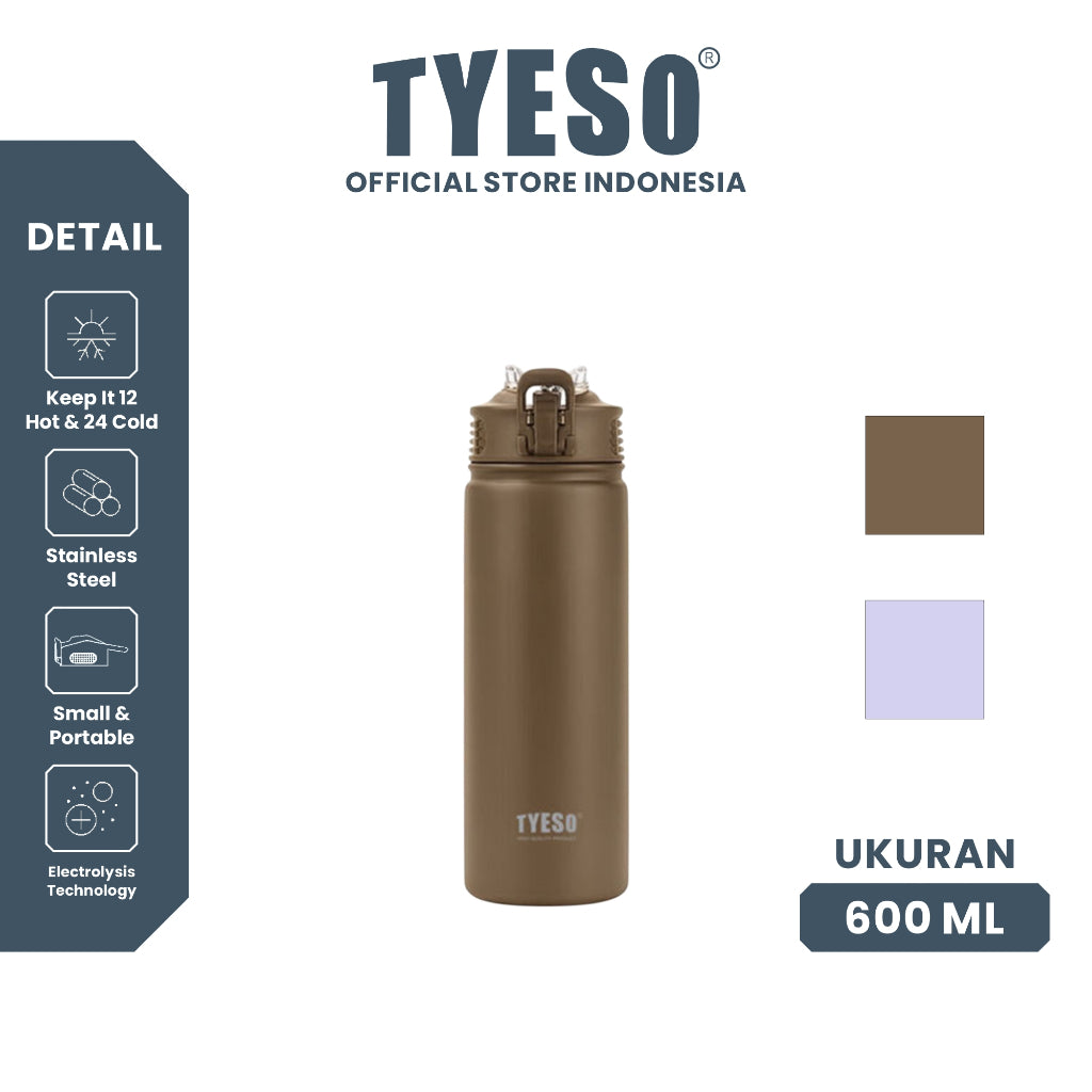 Tyeso Tumbler Botol Minum 600ml TS-01060 Stainless Steel Anti Tumpah Double Vacuum Insulated Sports
