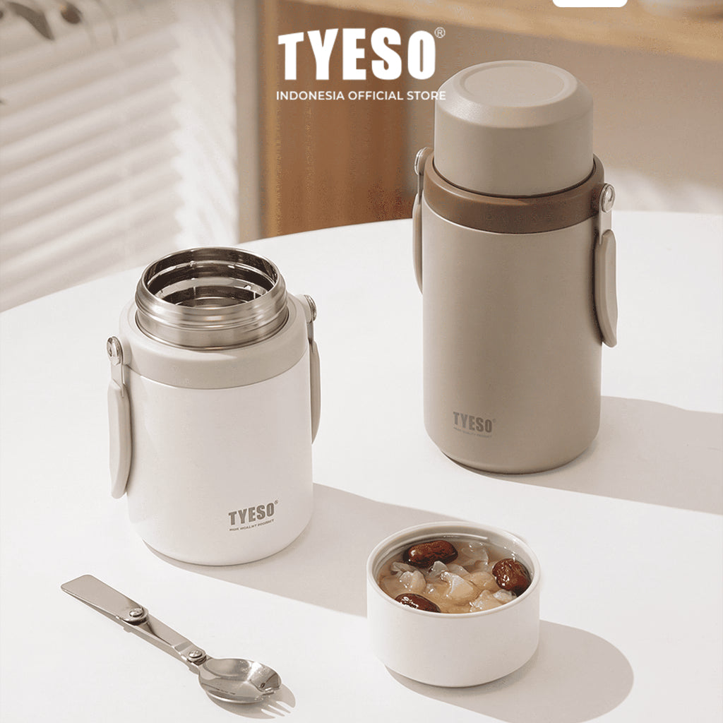 Tyeso Tavo Food Jar 1000ml TS-02602 Wadah Makanan Vacuum Stainless SUS316 Panas Dingin Anti Bocor Gagang Lipat