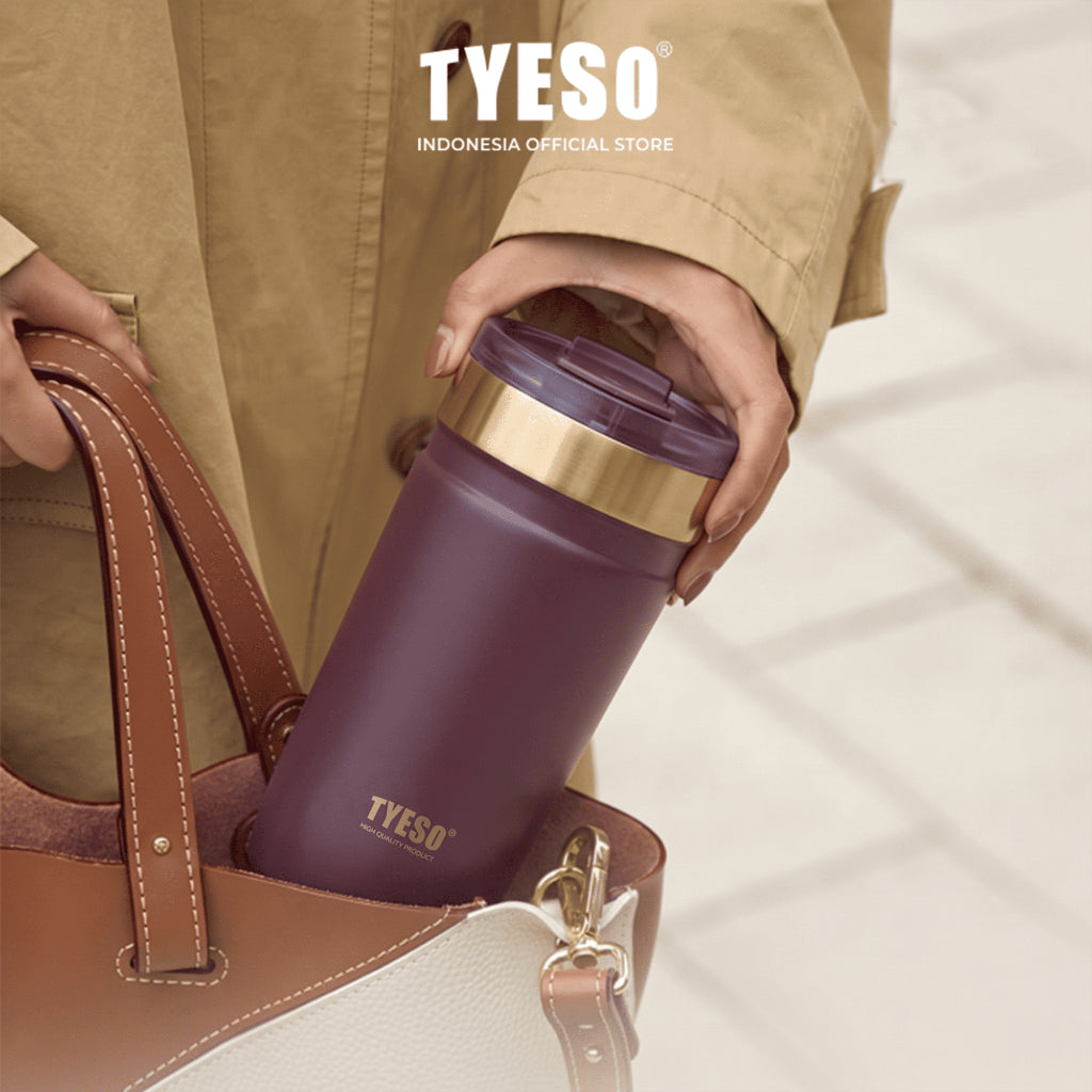 Tyeso Tumbler 550mL Leak Proof TS-01-01020 Plump Gold Silicone Handle Coffee Cup Portable BPA FREE FREE 18 Oz