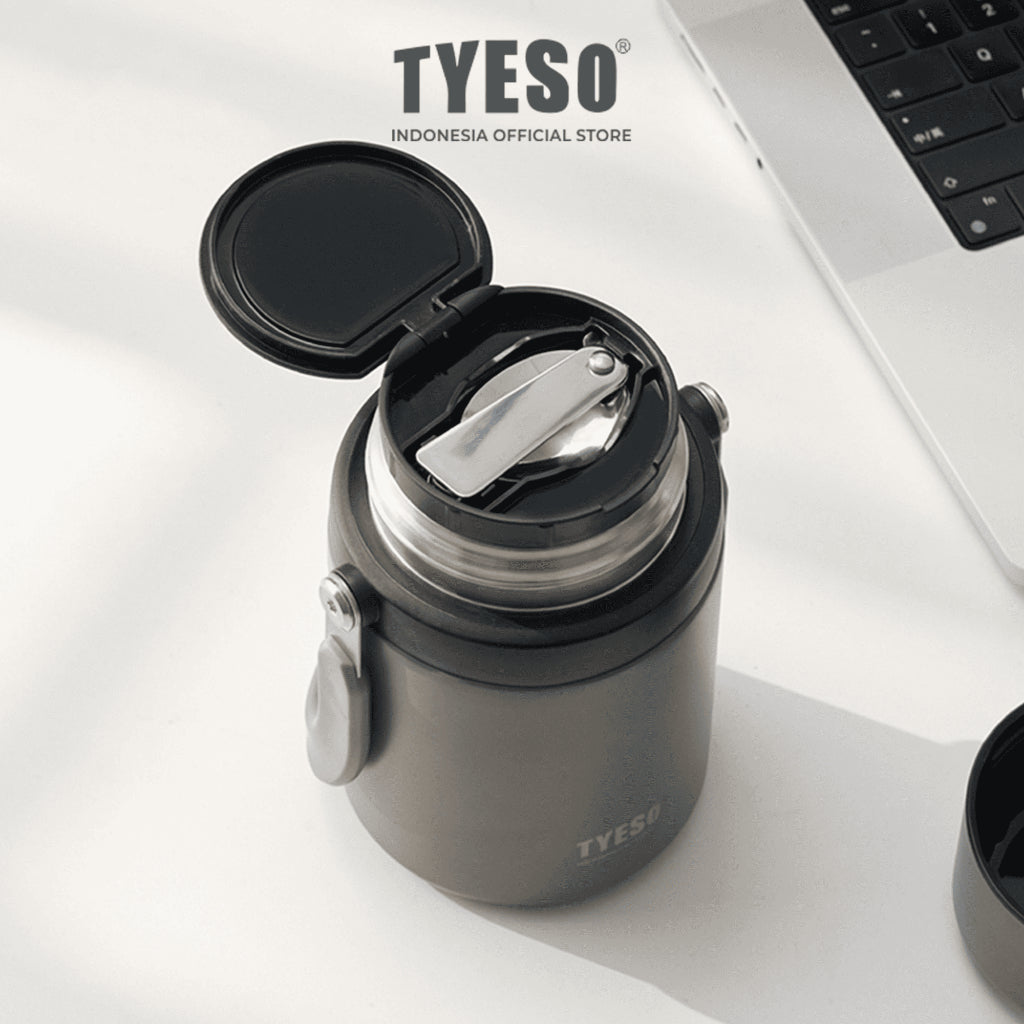 Tyeso Tavo Food Jar 710ml TS-02601 Wadah Makanan Vacuum Stainless SUS316 Panas Dingin Anti Bocor Gagang Lipat
